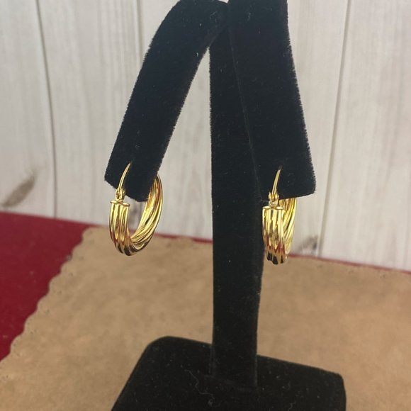 Sterling Silver Swirling Twisted 18K Gold Plated Round 20MM Hoops - Picture 2 of 7